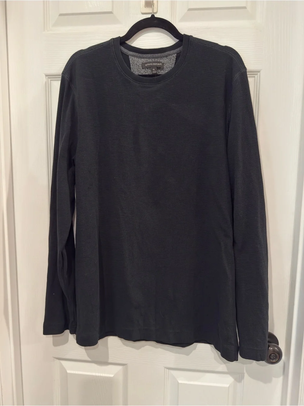 Black Waffle-Knit Long-Sleeve Sweatshirt - AS IS